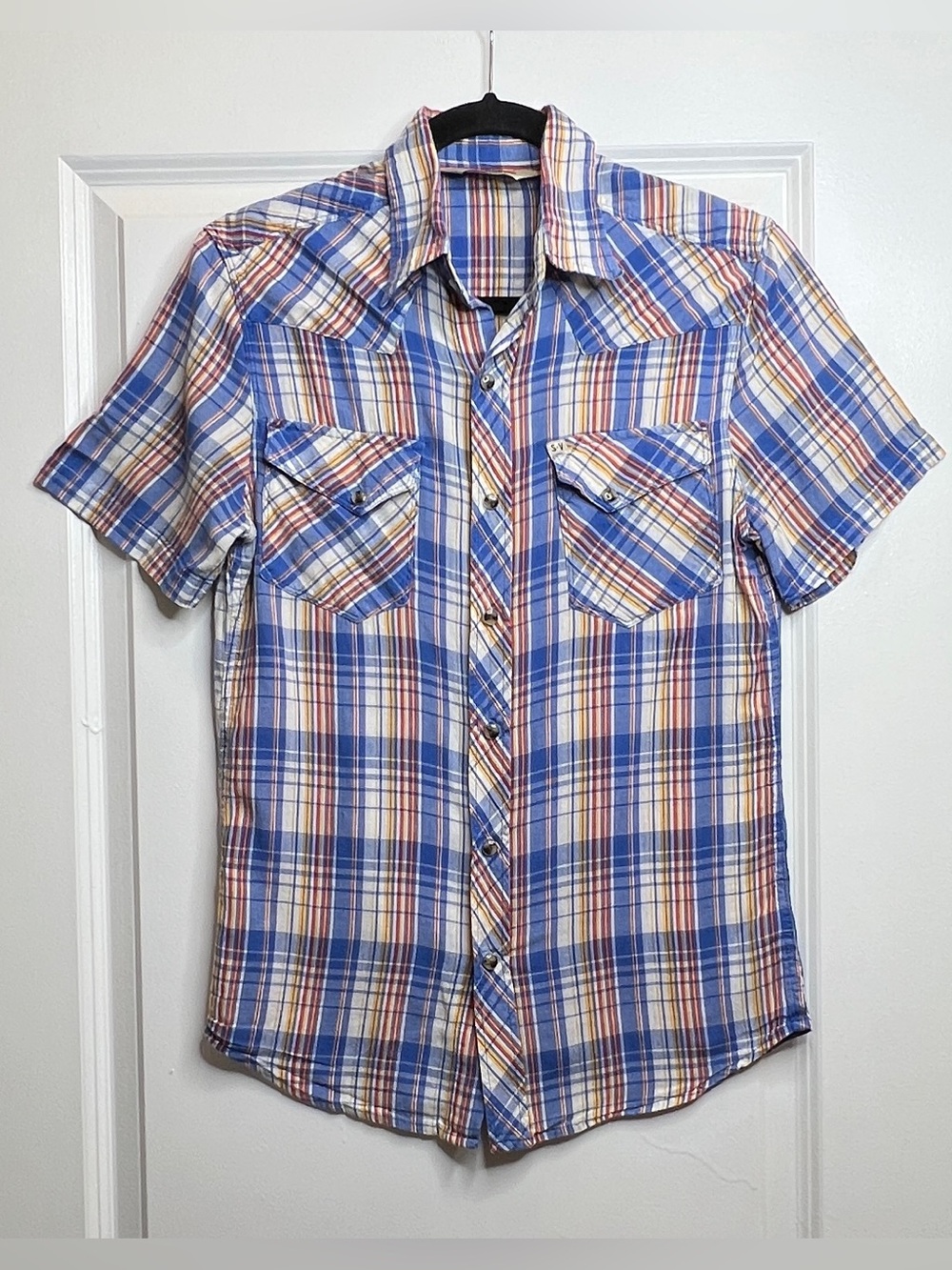 Salt Valley Western Mens XS Plaid Snap Shirt Short Sleeve 100% Cotton
